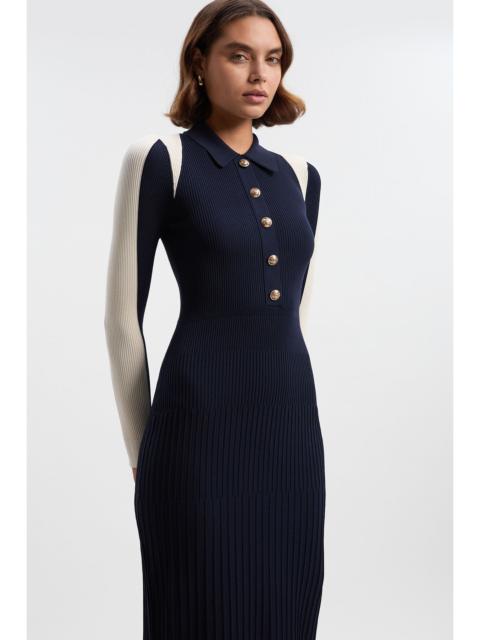 KAREN MILLEN Rib Knit Military Colour Block Midi Dress