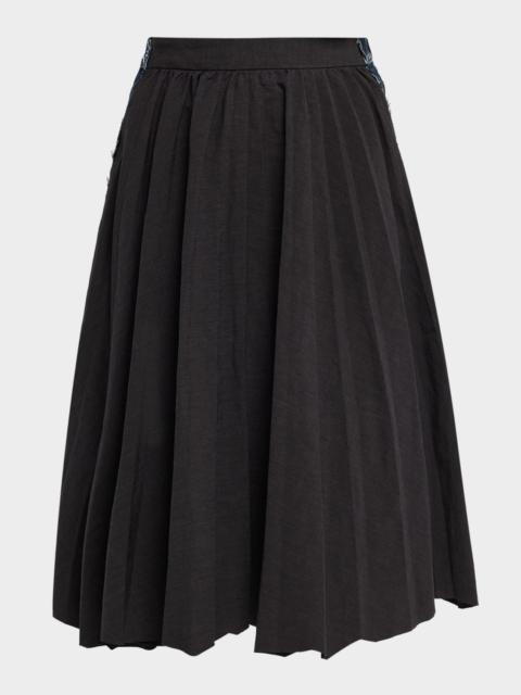 BALENCIAGA Hybrid Pleated Denim Midi Skirt