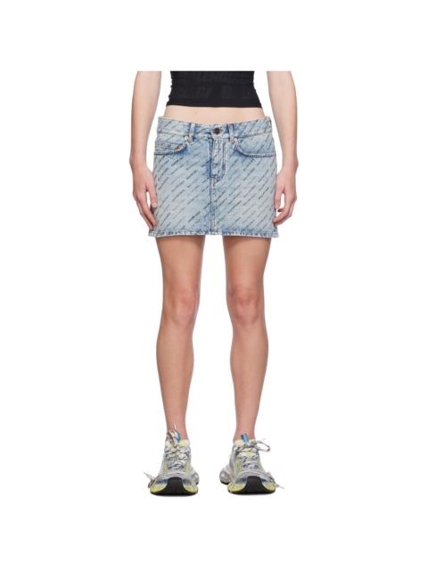BALENCIAGA Blue Printed Logo Denim Miniskirt