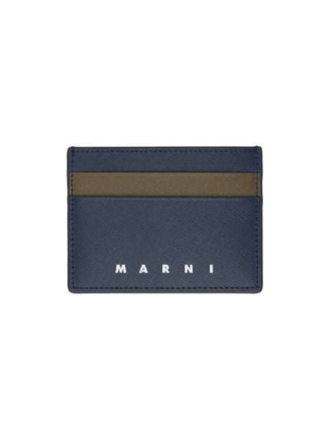 Marni Navy & Taupe Saffiano Leather Card Holder