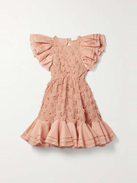 Zimmermann Dancer embellished georgette and linen and silk-blend mini dress