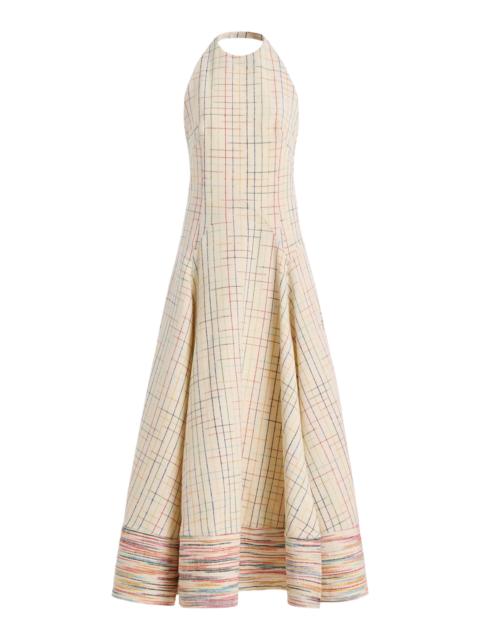 ROSIE ASSOULIN Full Sweep Checked Silk Maxi Halter Dress multi