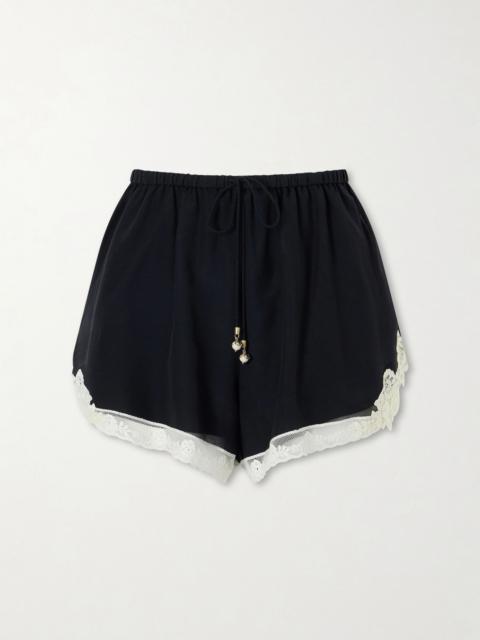 Zimmermann Roselight lace-trimmed cotton and silk-blend shorts Black