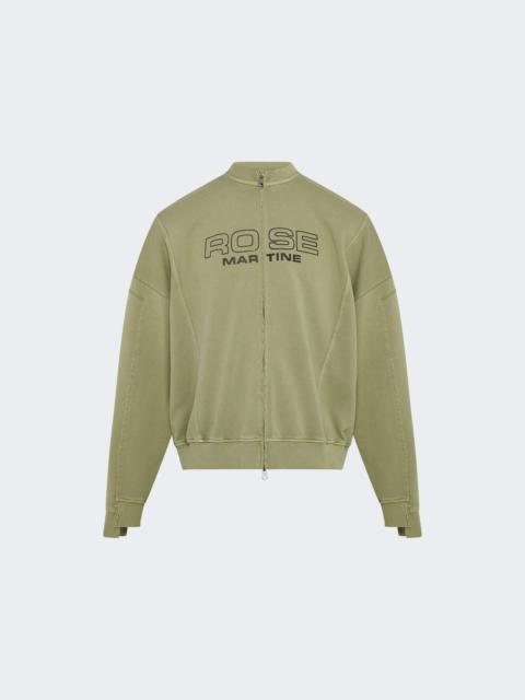 Martine Rose Zip Up Crew Sweatshirt Green Sage Washed