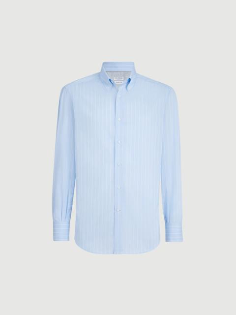 Brunello Cucinelli Striped poplin basic fit shirt with button-down collar