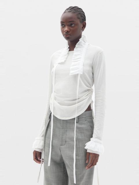 Ann Demeulemeester Inna Wrinkled Cropped Long SLeeve Top With Ruffled Collar and Cuffs