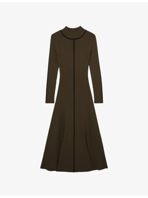 REISS Polly Contrast-Stitch Knitted Midi Dress