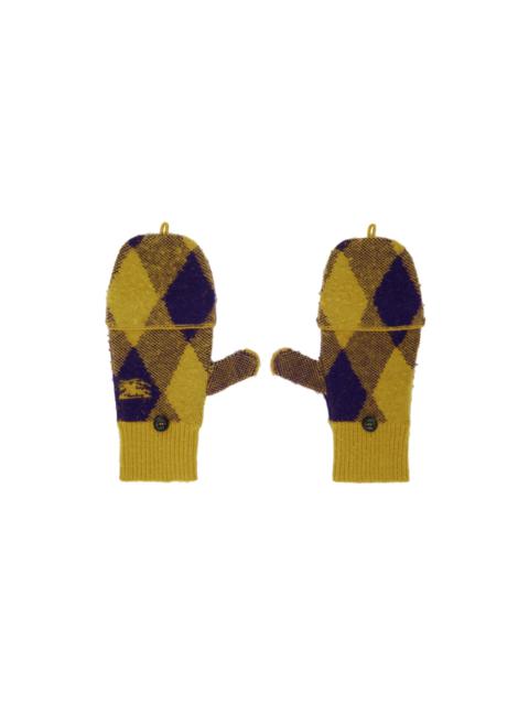 Burberry Yellow & Purple Argyle Wool Mittens
