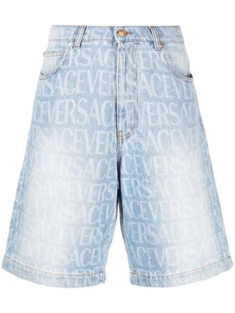 VERSACE logo-print denim shorts