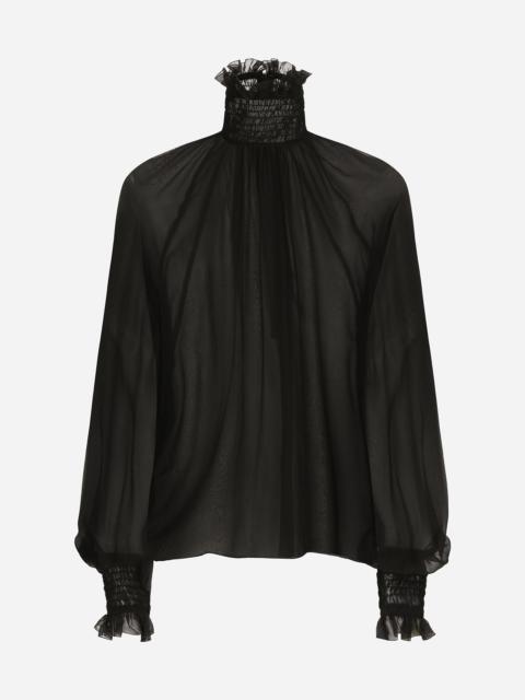 Chiffon blouse with smock-stitch detailing