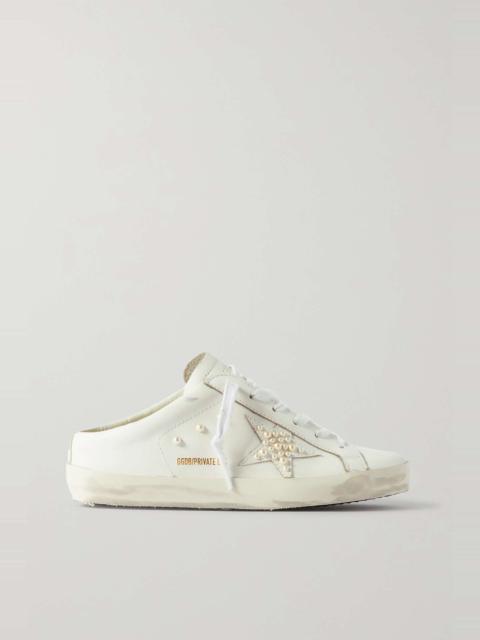 Superstar Sabot  faux pearl-embellished distressed leather slip-on sneakers