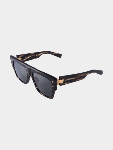 Balmain B-I Square Acetate & Titanium Sunglasses