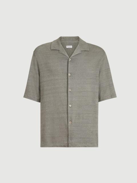 Brunello Cucinelli Linen and cotton mélange jersey short sleeve shirt with camp collar