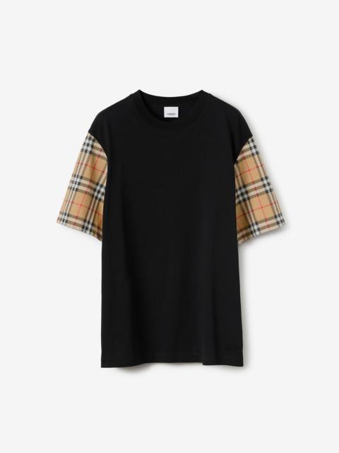 Vintage Check Sleeve Cotton Oversized T-shirt