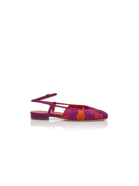 Manolo Blahnik Multicoloured Suede Ankle Strap Flat Pumps