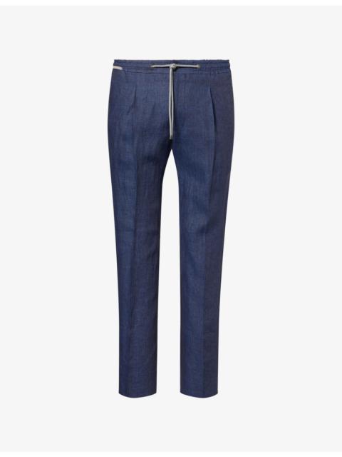 CORNELIANI Pleated Drawstring Linen Trousers