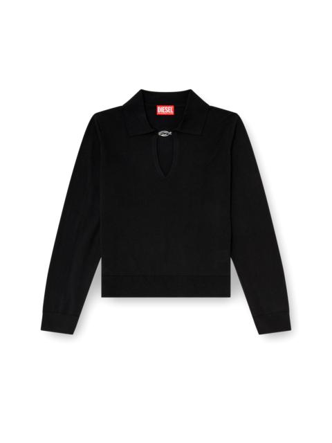Diesel SILK-BLEND POLO JUMPER WITH OVAL D PLAQUE