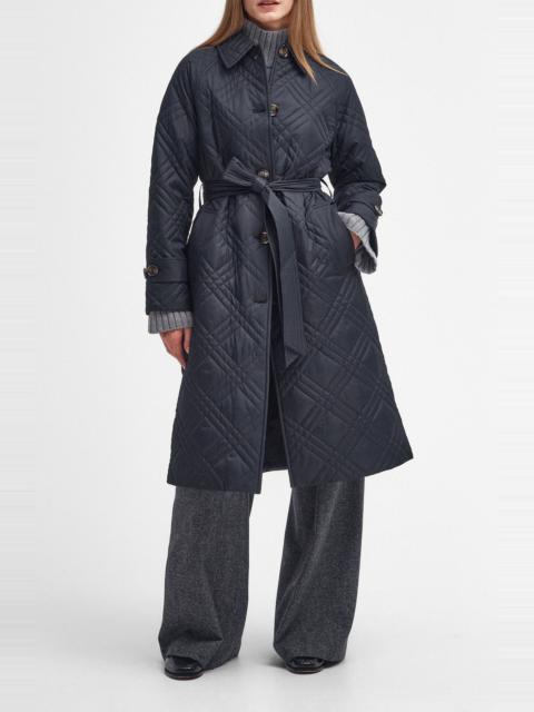 Barbour Mariah Quilted Trench Coat in Black/Muted Cabernet Tartan at Nordstrom