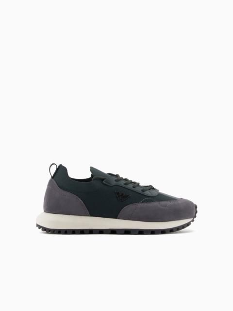 EMPORIO ARMANI Knit sneakers with suede details