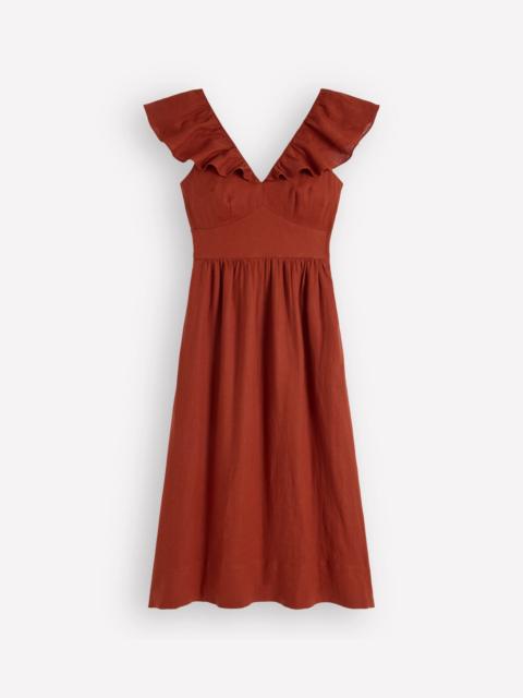 BODEN Mega Ruffle Linen Dress-Burnt Henna