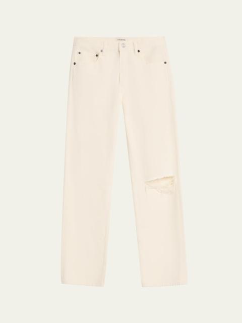 FRAME Men's Ripped-Knee Straight Leg Five-Pocket Jeans