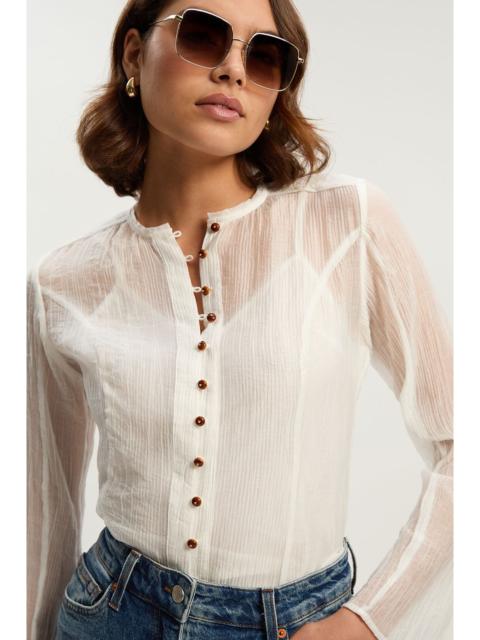 KAREN MILLEN Crinkle Georgette Button Detail Woven Blouse