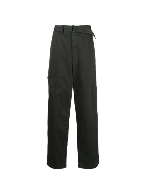 belted-waist straight-leg cotton trousers