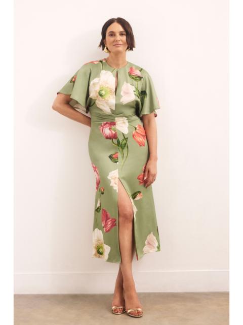 KAREN MILLEN Floral Print Viscose Satin Crepe Woven Maxi Dress