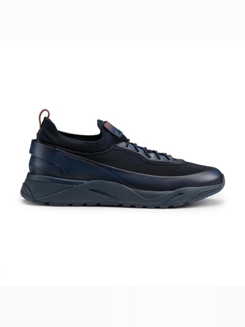 Santoni Men's blue leather sneaker