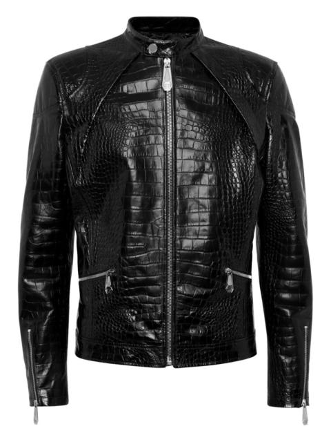 PHILIPP PLEIN crocodile-embossed biker jacket