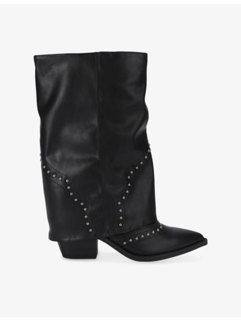 STEVE MADDEN Saddle Heeled Leather Knee-High Boots