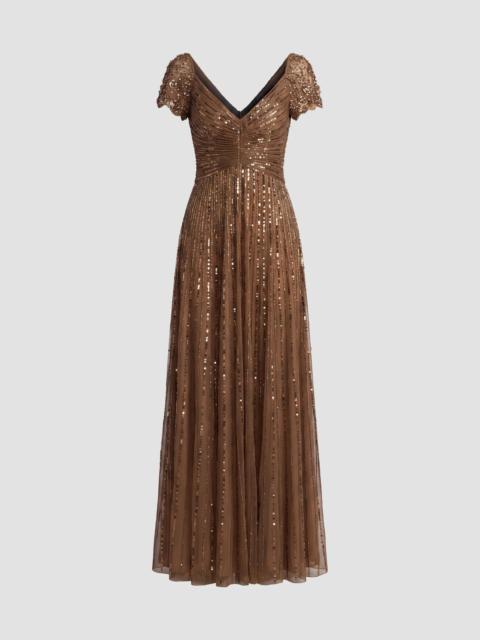 MAC DUGGAL Women's Embellished Mesh Fit & Flare Gown - Chocolate
