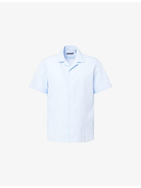 CORNELIANI Seersuk Camp Short Sleeve Cotton Shirt