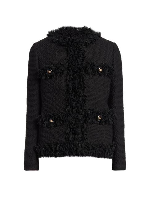 Dolce & Gabbana Women's Boucle Knit Fringe Trim Jacket - Nero