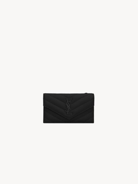 SAINT LAURENT CASSANDRE MATELASSÉ FRAGMENTS FLAP CARD CASE IN GRAIN DE POUDRE LEATHER