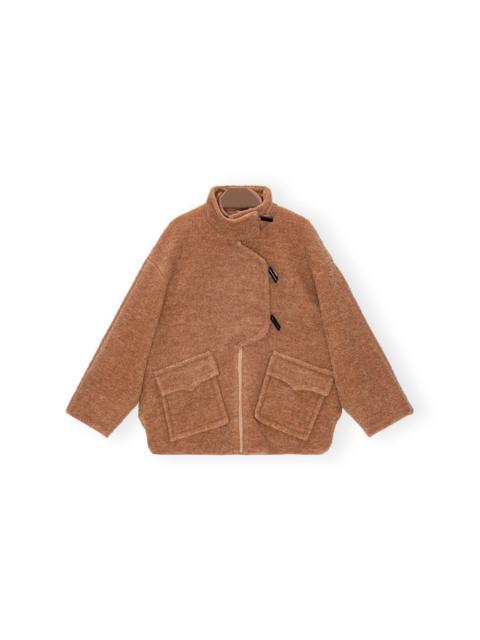 GANNI BROWN BOUCLE WOOL SHOULDER JACKET