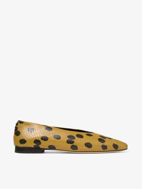 JIMMY CHOO Margot Flat Cigar and Black Spotty Elaphe-Printed Leather Flats