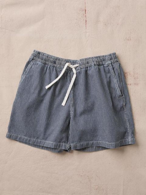 Drake's Indigo Stripe Cotton Drawstring Shorts