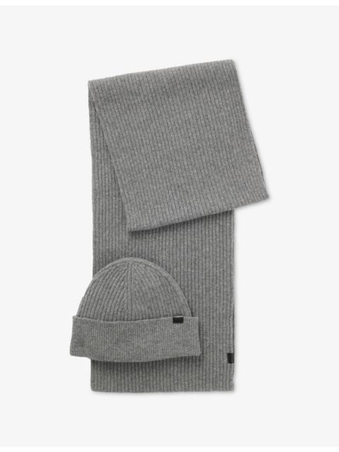 BOSS Branded Wool-Blend Hat and Scarf Gift Set