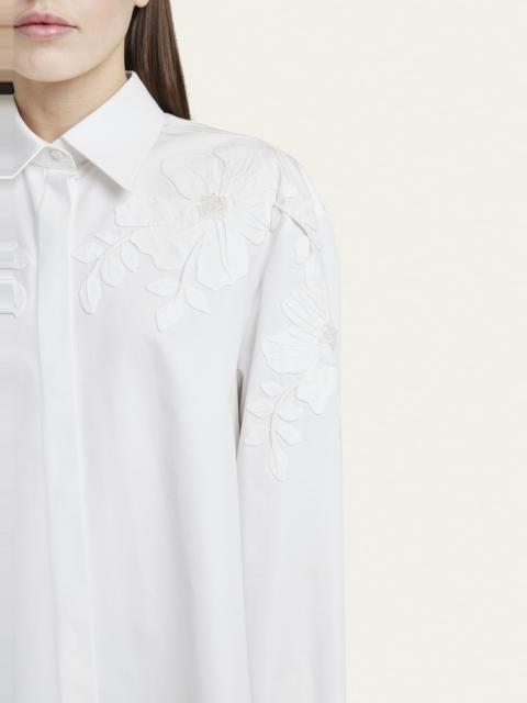 Floral Tonal Embroidered Poplin Collared Blouse