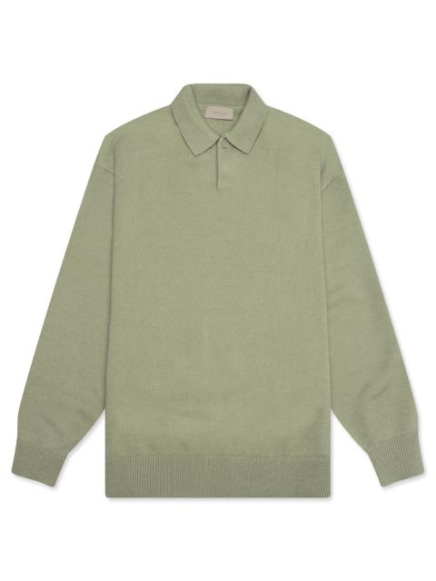 FEAR OF GOD ESSENTIALS KNIT L/S POLO - SEAFOAM