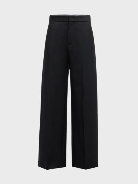 Mid-Rise Side Pleat Wide-Leg Tailored Trousers
