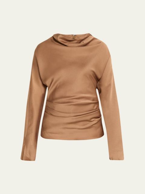 SIMKHAI Victoria Draped Long-Sleeve Blouse
