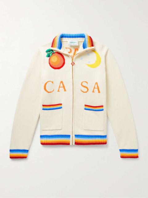 Casa Club Intarsia Cotton Zip-Up Cardigan