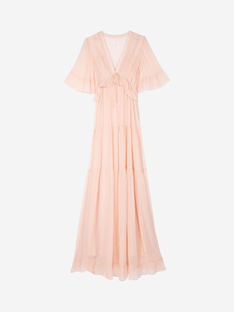 The Kooples LONG RUFFLED PEACH DRESS