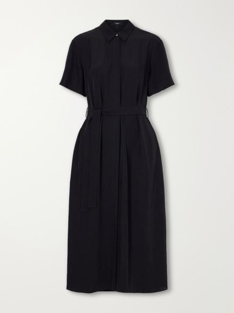 Theory Belted crepe midi dress Black