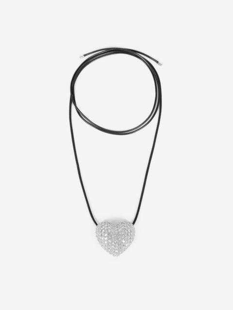 The Kooples SILVER RHINESTONE HEART PENDANT NECKLACE