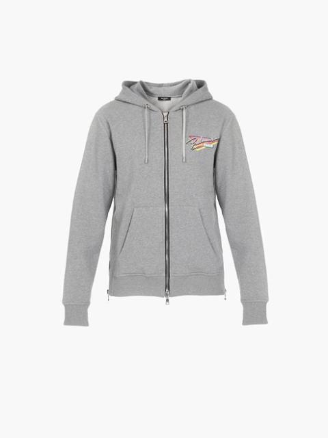 Balmain Gray cotton sweatshirt with small multicolor Balmain Paris logo