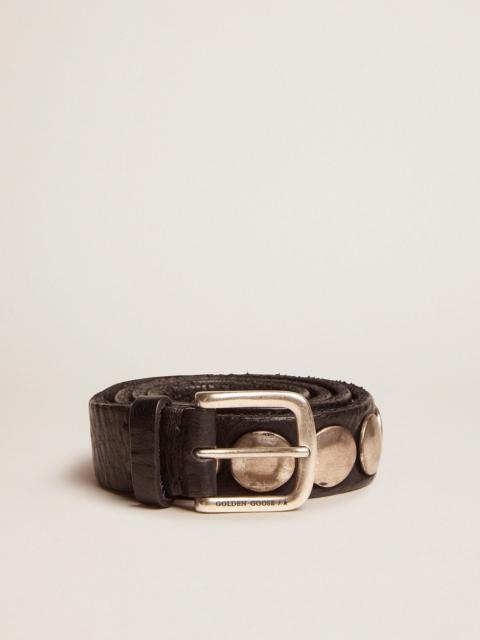 Golden Goose Women's black Trinidad belt in washed leather with silver studs