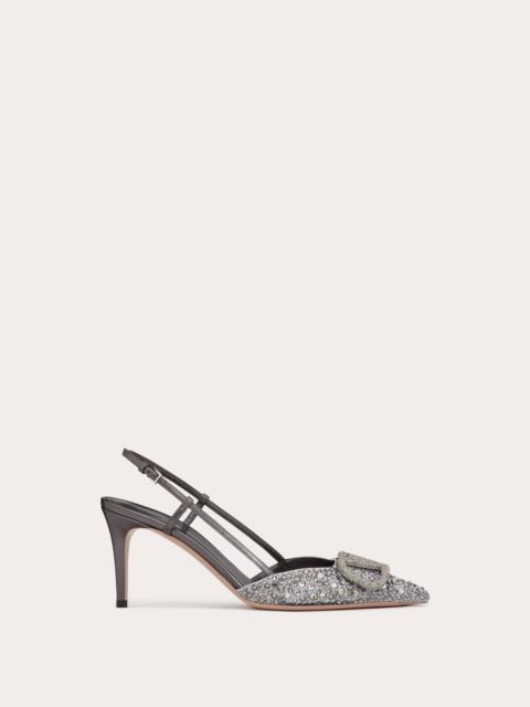 EMBROIDERED VLOGO SIGNATURE SLINGBACK PUMP WITH CRYSTALS 80 MM